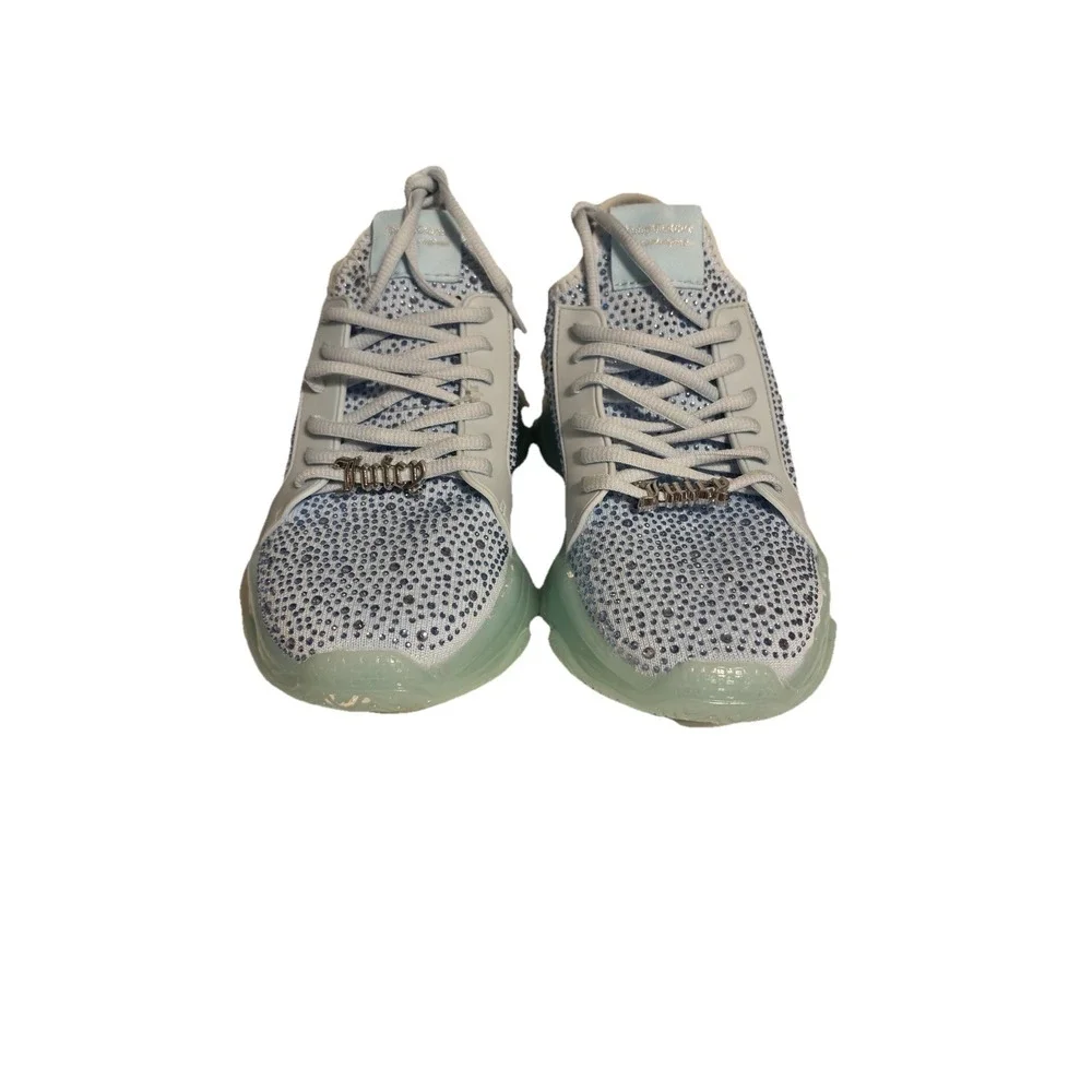 New Juicy Couture Adana Natural Rhinestones Lace Up Sky Blue Sneakers Size 8 New